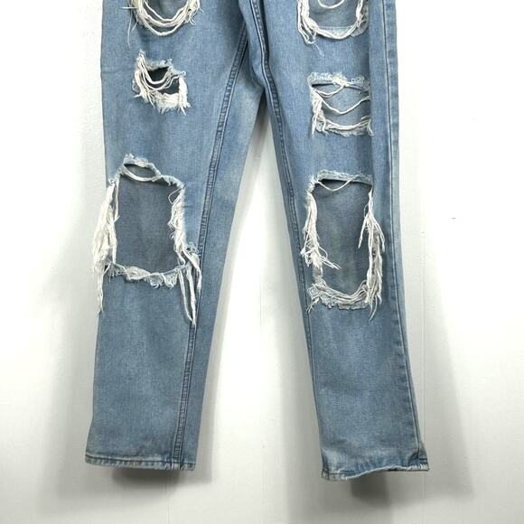 SONG Classic Mom Jeans Womens 3 Button Fly Distressed Ripped Light Wash - Picture 3 of 10